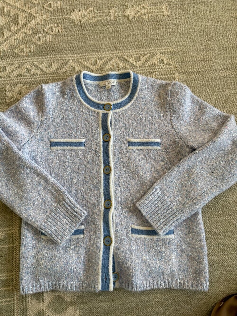 J.Crew Bouclé-Style Cardigan | Size Medium | Blue - Picture 2 of 4